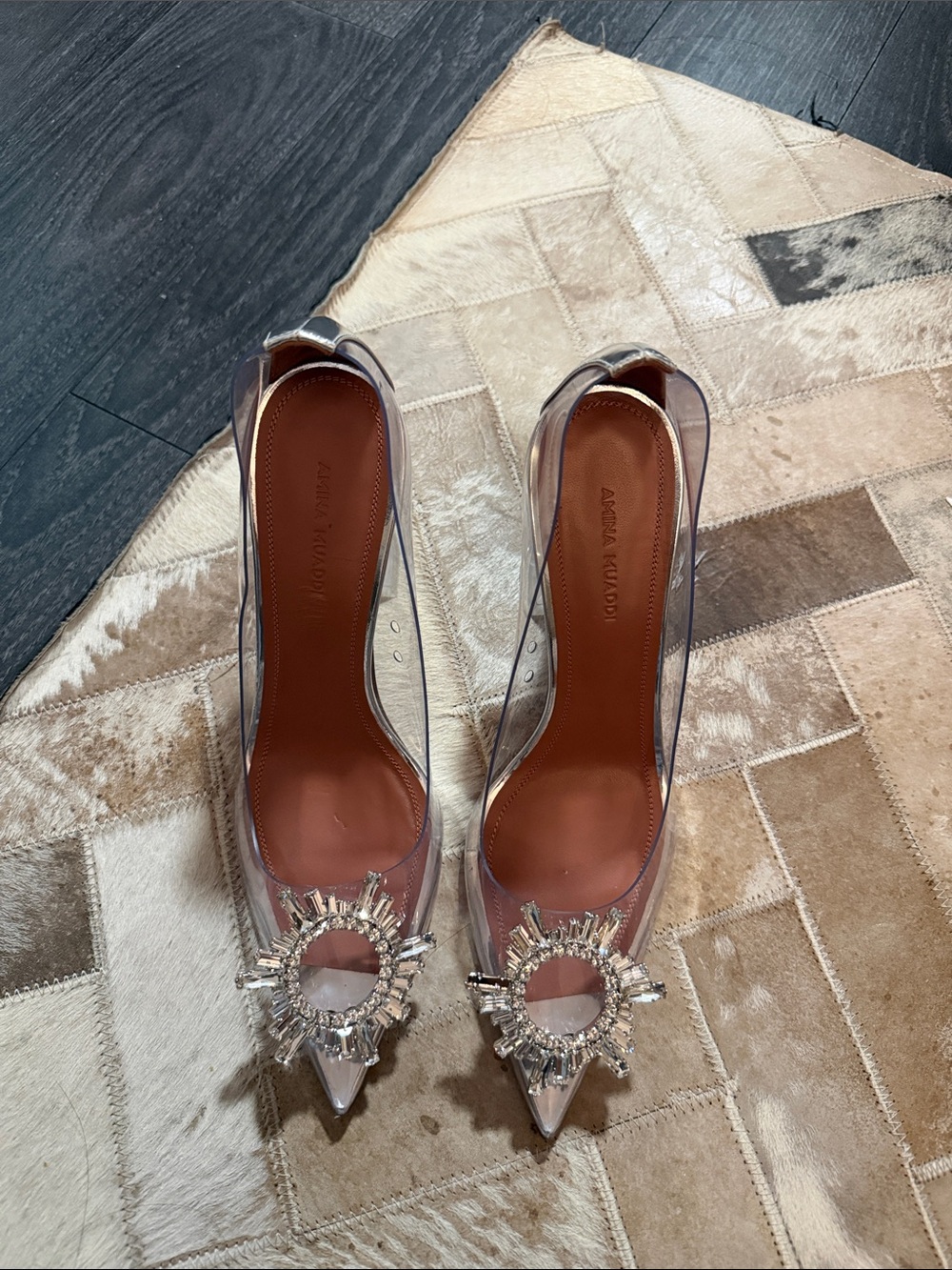 Amina Muaddi Clear PVC Slingback Pumps with Crystal Sunburst